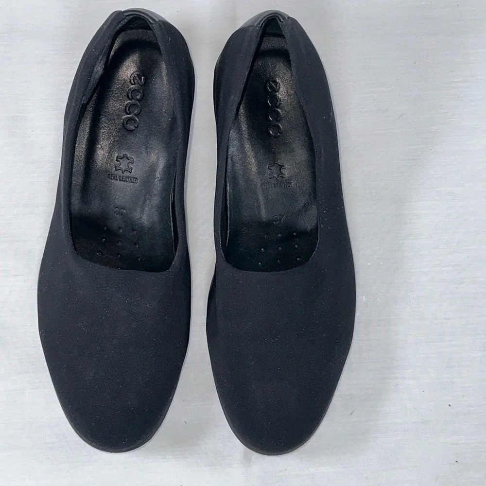 ECCO Felicia Black Stretch Slip On Wedge Comfort Flat Loafer Womens Size 7 EU 37